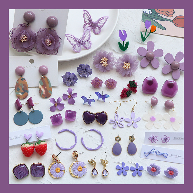 Purple earrings 2020 grape purple earrings female Korean version gentle ear clip without pierced wholesale jewelry
