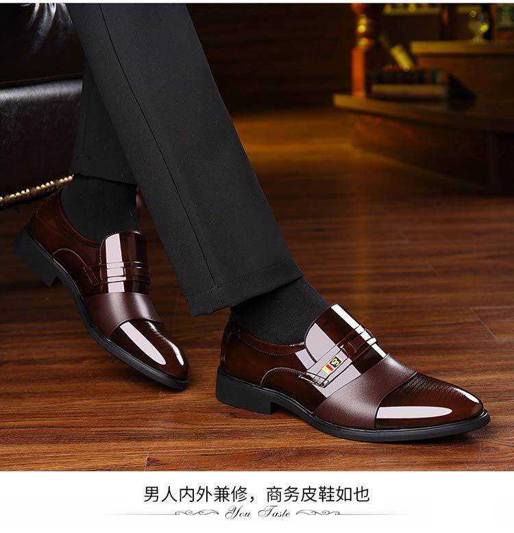 Giày da nam công sở mũi nhọn cổ thấp kiểu lười, form rộng — Giày một lớp màu nâu, Giày một lớp màu đen chi tiết 1