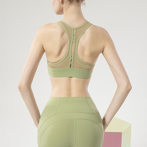 现货！亚马逊跨境新款网纱拼接透气高弹聚拢跑步瑜伽健身运动文胸