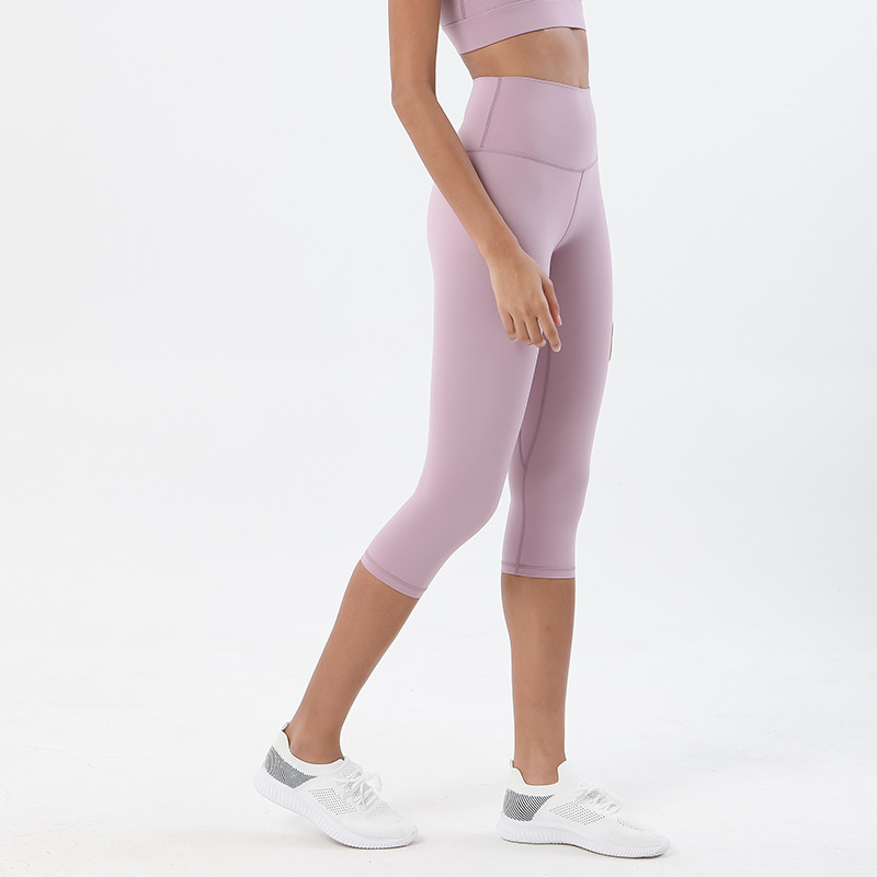 Pantalones cortos desnudos cepillados de doble cara pantalones de yoga pantalones de cintura alta de Europa y América de las mujeres de elevación de la cadera melocotón Pantalones deportivos de fitness