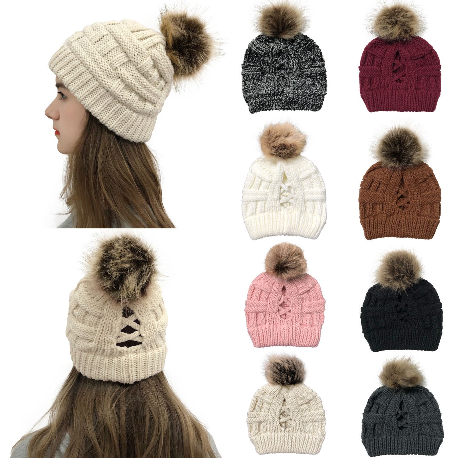 Mujeres Básico Estilo Vintage Giro Pompones Sin Alero Gorro De Lana display picture 2