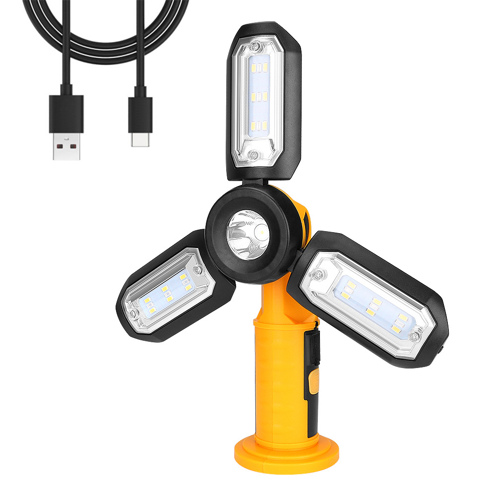 户外照明三叶风扇USB充电MSD检修灯带磁内置电池LED折叠工作灯