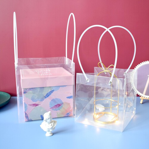 Thickened transparent PVC hand-held bag plastic bag extra large flower clothing packaging bag Instagram gift bag gift box bag