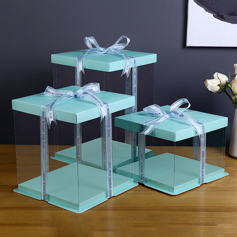 方形蛋糕盒生日蛋糕盒 8寸加高蛋糕盒透明烘焙包装盒定制批发