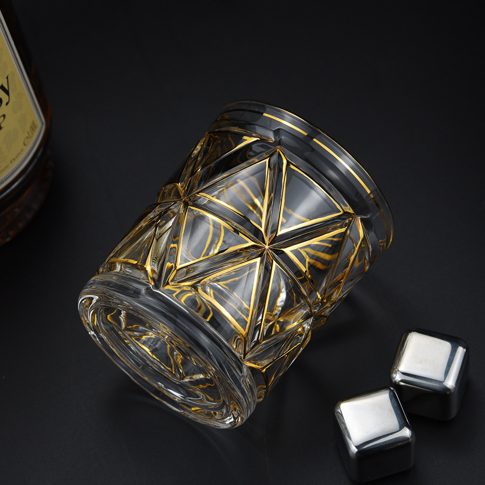 北欧圆柱形轻奢水晶玻璃水杯 商务加厚创意描金果汁杯饮料杯