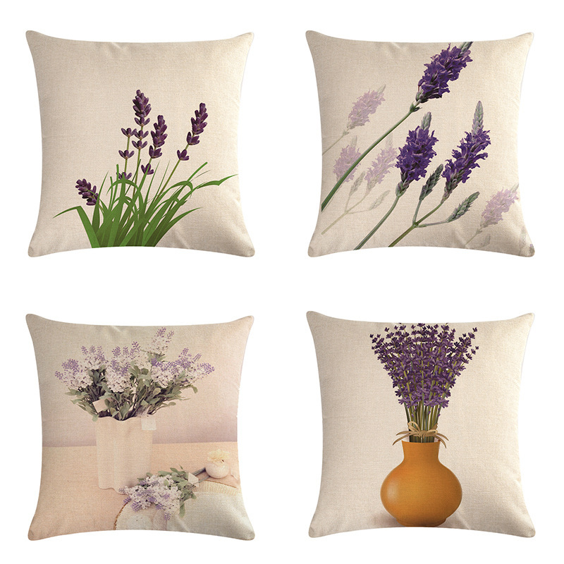 Purple Landscape Linen Ins Style Living Room Pillow Cushion Cover Factory Direct Sales Pictures Can Be Customized 697