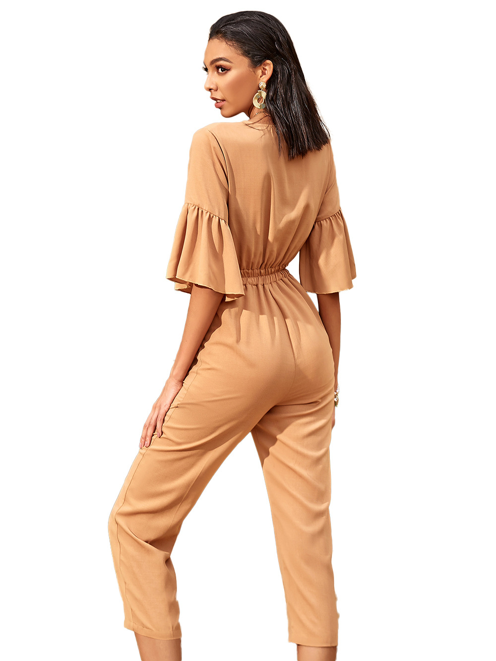 casual high-waist straight-leg strappy jumpsuit  NSDF10213