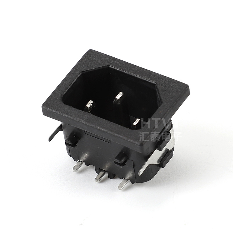 HTVT汇泰AC电源插座卡式公座插头嵌入式品字公座弯脚实卡全铜阻燃