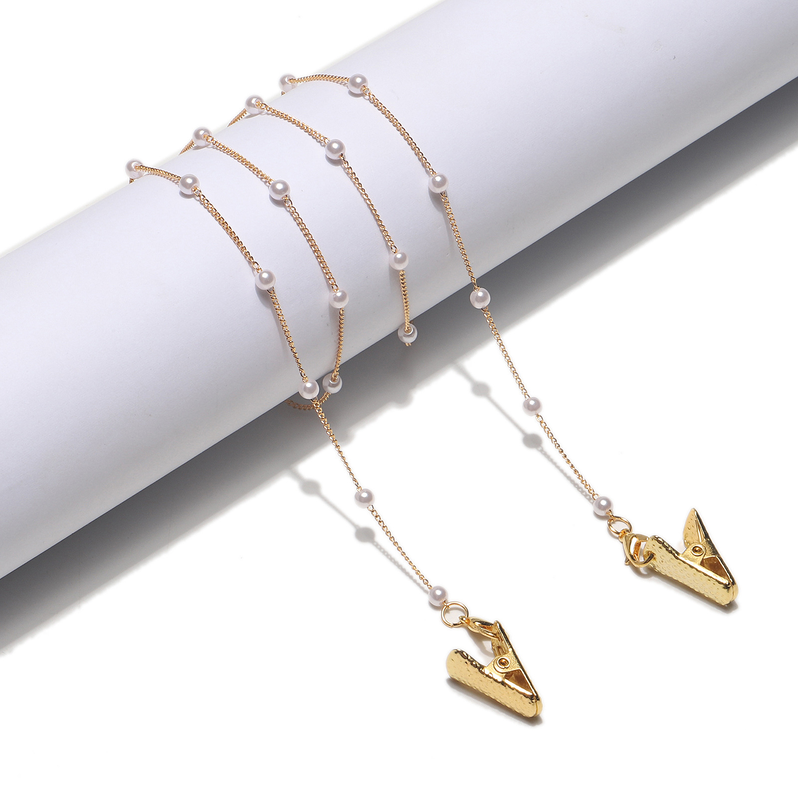 15g Weight Metal Material Gold, Silver Color Alligator Clip Pearl Handmade Glasses Chain Dual-use Fashion Glasses Rope 无