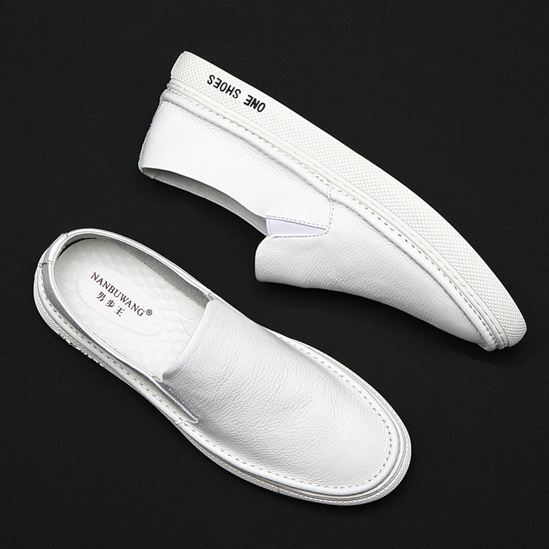 Leather lazy white shoes men's 2021 new summer wild one foot lazy casual board shoes music shoes tide