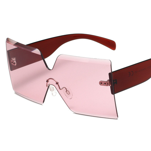 97571 European and American New Style Rimless Sunglasses, One-Piece Lens Large-Frame Sunglasses, Unisex Stylish Eyewear