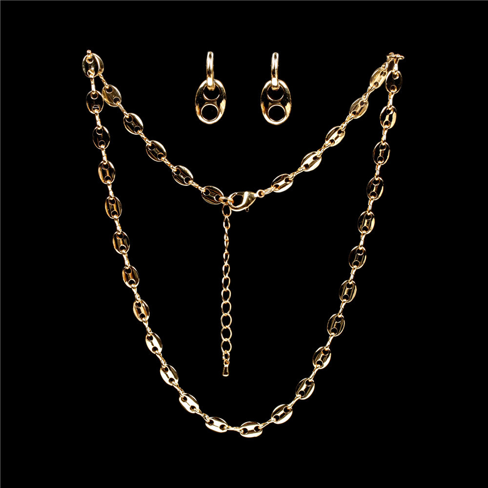 thick chain clavicle chain stitching pig nose necklace bracelet earring setpicture14