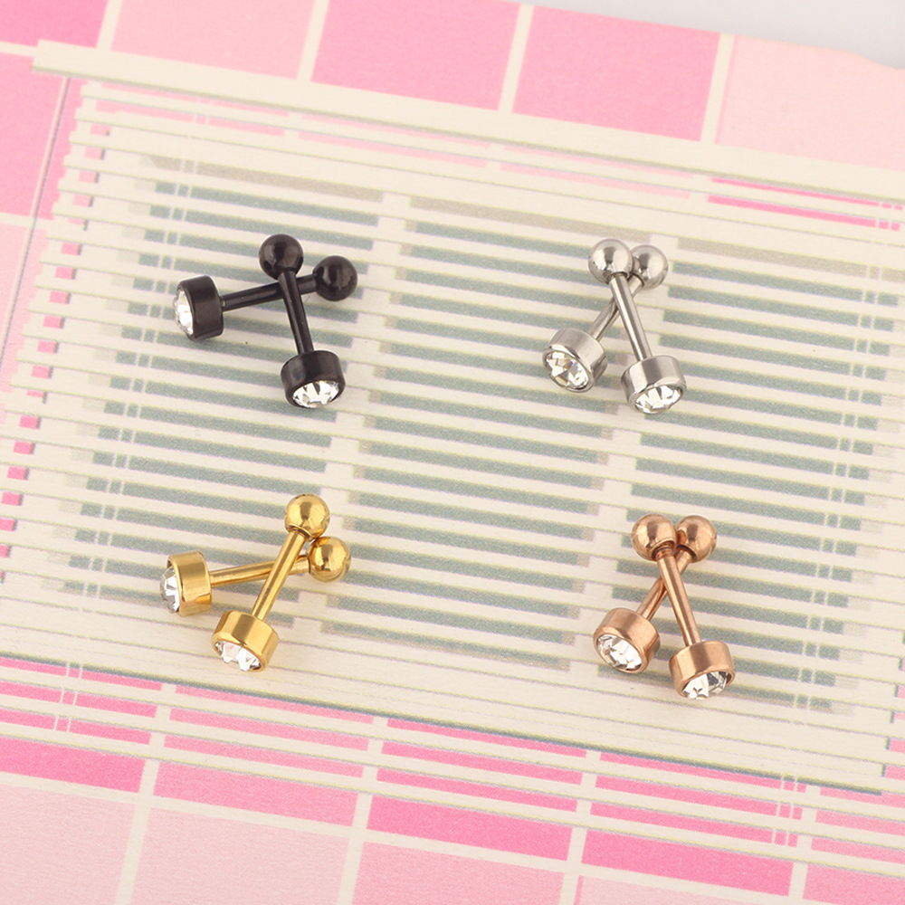 Fashion Solid Color Stainless Steel Inlay Artificial Gemstones Ear Studs 1 Piece display picture 2