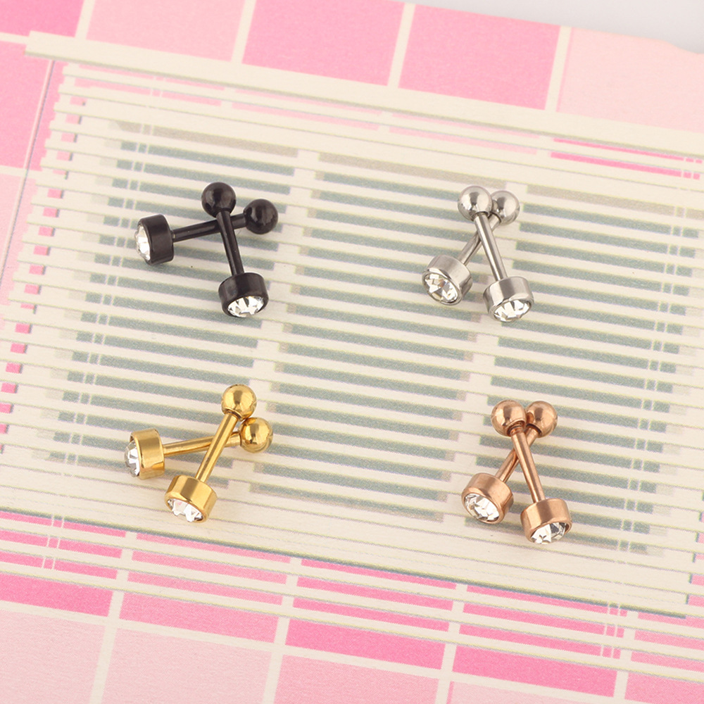 Fashion Solid Color Stainless Steel Inlay Artificial Gemstones Ear Studs 1 Piece