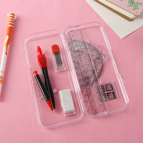 Student metal compass set exam drawing tools 7-piece set cartoon multi-functional compass ruler wholesale
