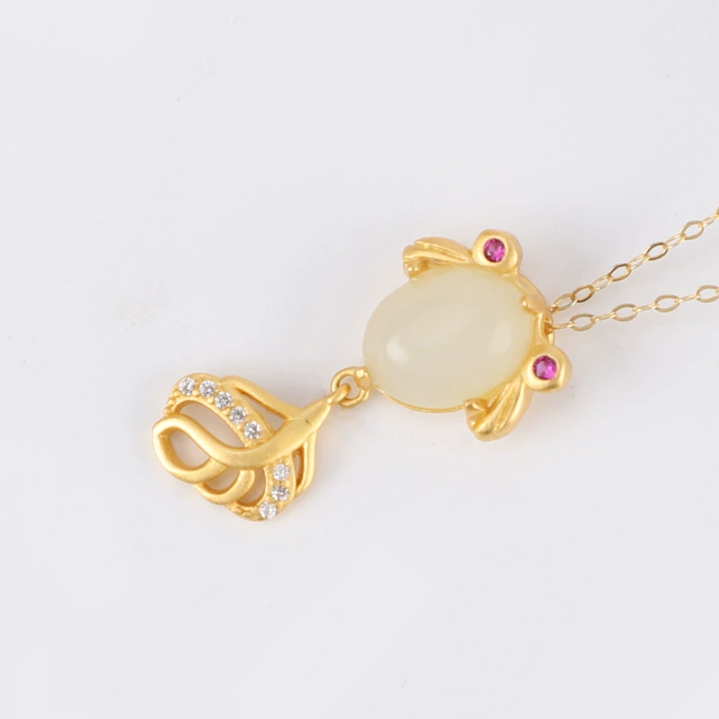 Pendant jade, necklace, stone inlay, silver 925 sample