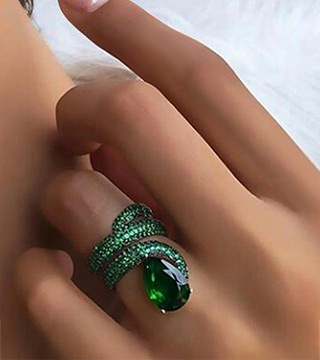 Serpentine Microencrusted Diamond Zircon Ring Ladies Copper Jewelrypicture2