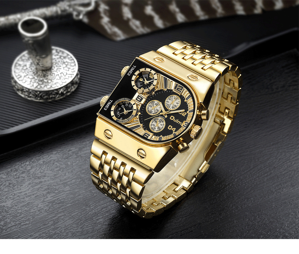 Men's Quartz Watch Multi Time Zone Large Dial Luminous Steel Band_voghion.com