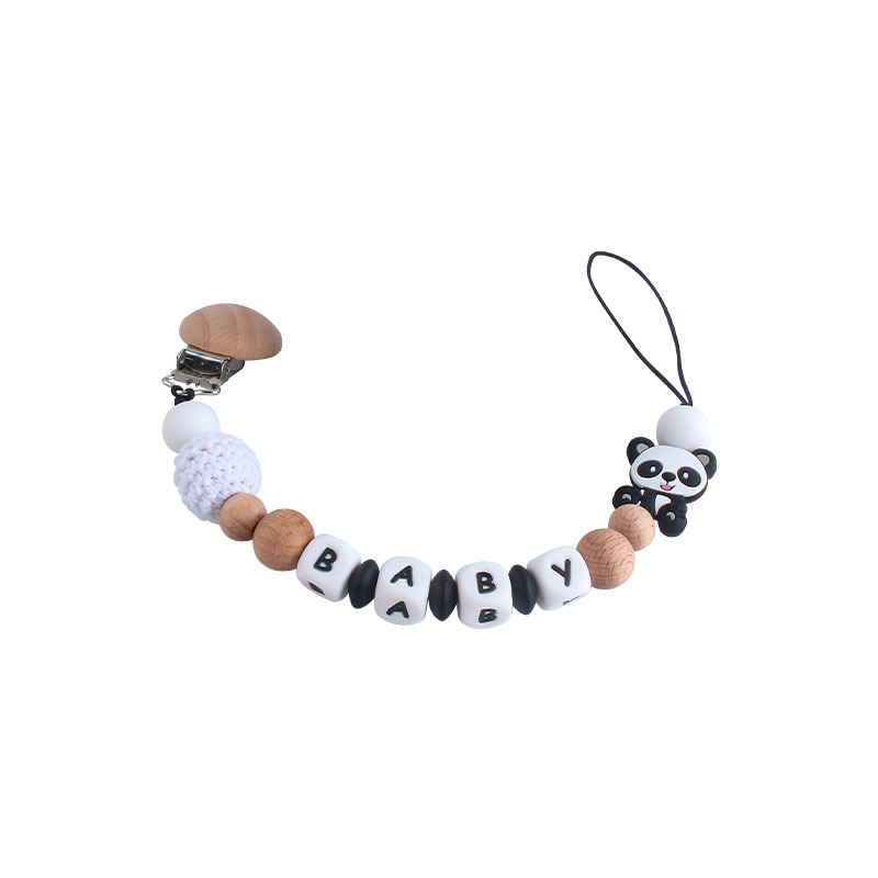 Bebé haya chupete clip de dibujos animados Panda juguete mordedor bebé nombre personalizable silicona Panda chupete cadena