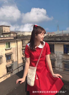 珍珠包包女斜挎包2020春夏编织奶白色复古女包收口少女心背包
