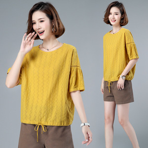 Comfortable and fashionable Shirt Short Sleeve summer round neck individual solid color temperament