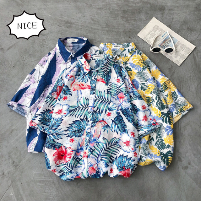 Summer men’s Floral Casual loose short sleeve casual shirt