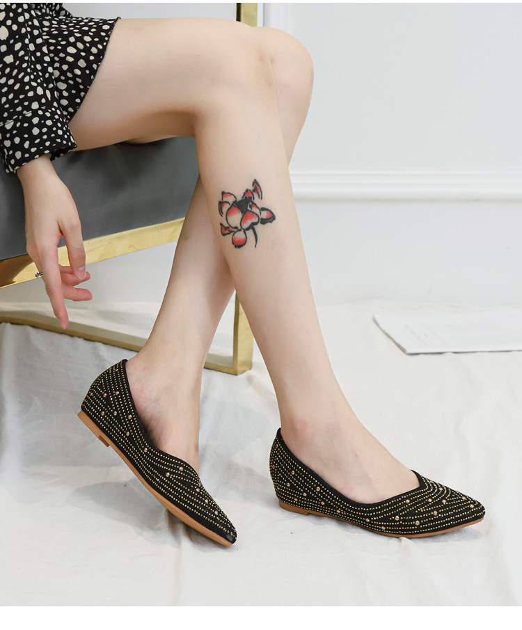 2024 vår/sommar med spetsig grund mun, kvinnors inre förhöjda skor med diamantslutande klackar, bekväma bönaskor, platta skor_voghion.com