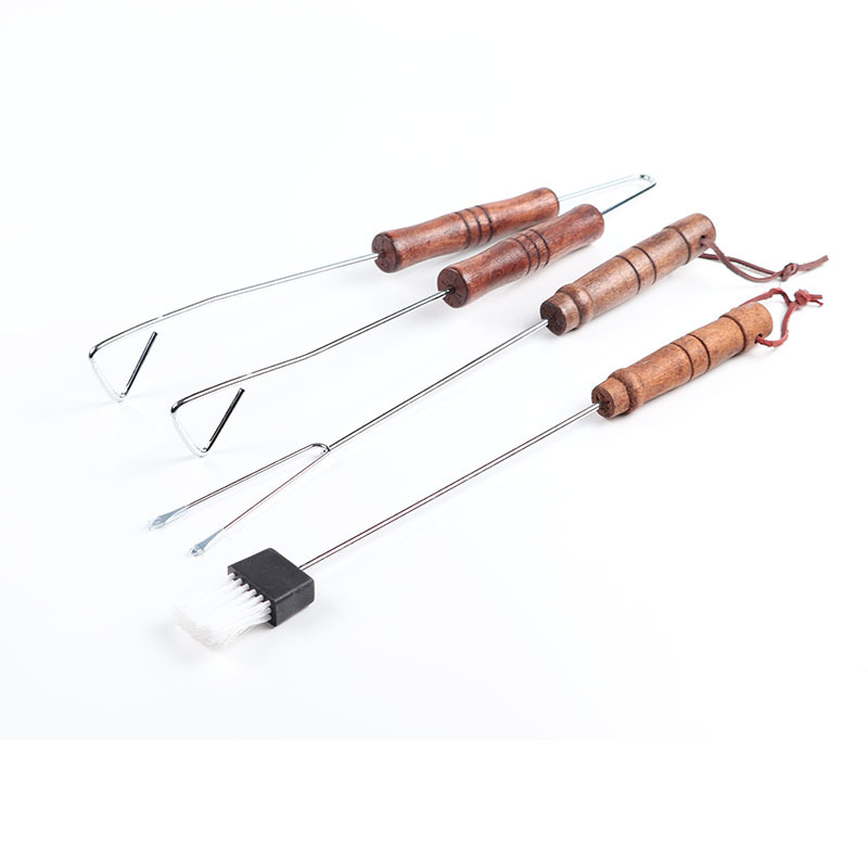 BARBACOA de tres piezas herramienta de barbacoa mango de madera traje de parrilla de alambre utensilios de barbacoa portátil tenedor clip traje de barrido