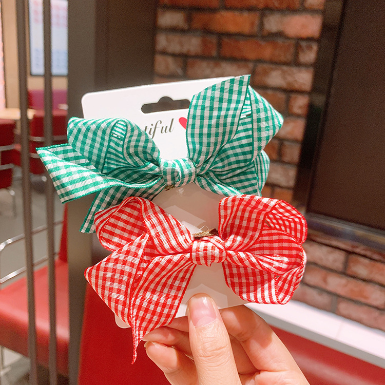 Korean Side Clip Girl Sweet Hair Accessories Red Plaid Bow Hairpin Wholesale Nihaojewelry display picture 2