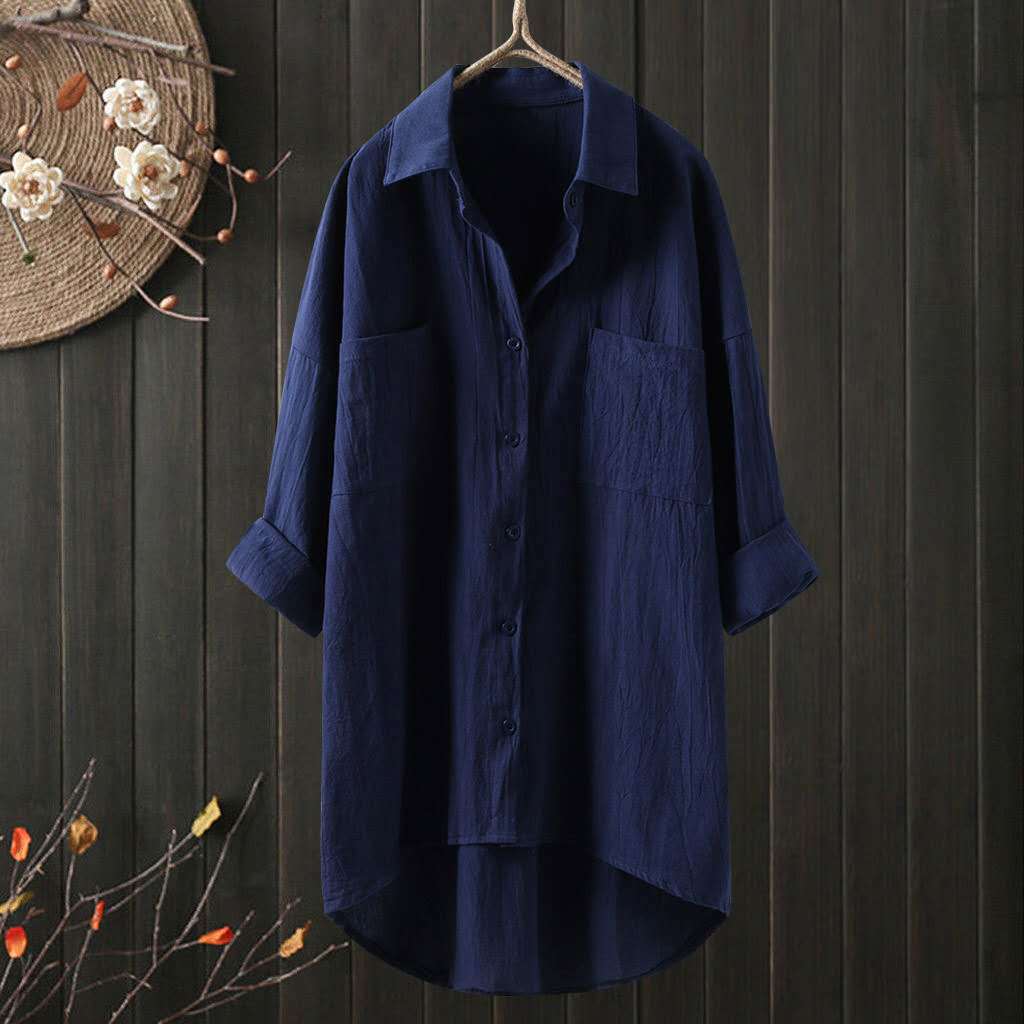 Clothing New Korean Style Elegant Solid Color Cotton Linen Loose Autumn Top Women's Shirt_ecoleips.com