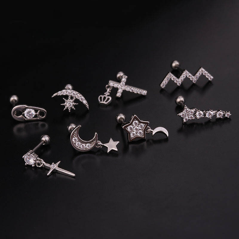 1g Weight Earrings Classification Housewarming, Anniversary, Business, Wedding, Travel, Birthday, Festival Occasion Metal Material Star Pattern Women'S Gender Inlaid Zircon Design Korean Creative  Studs Stainless Steel  Earrings 3