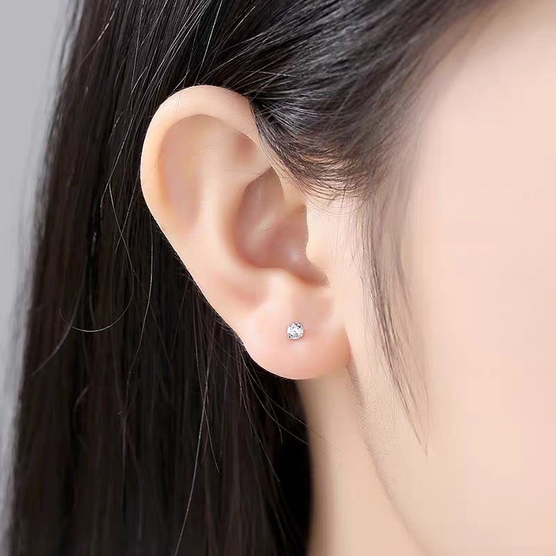 1 Pair Simple Style Geometric Sterling Silver Zircon Ear Studs display picture 2
