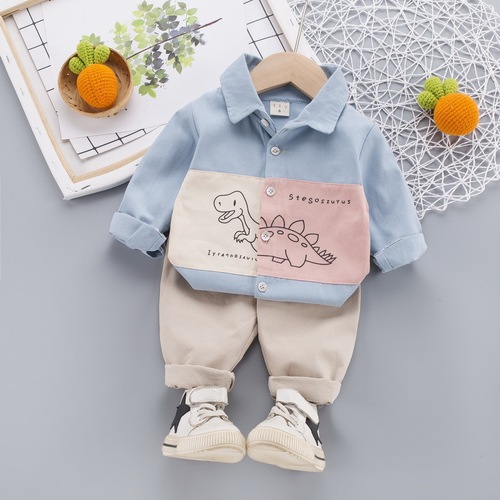 Children's clothing foreign trade, small children sets, boys' collar long-sleeved shirt 0-4 years baby cotton shirt two-piece set wholesale