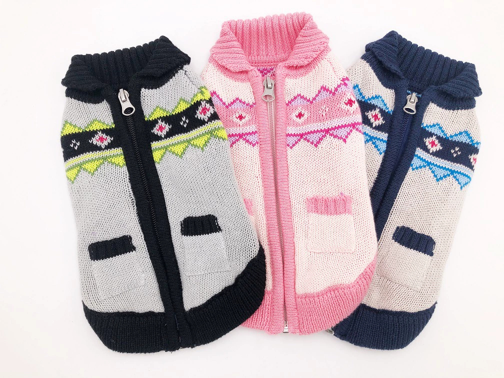 ПЭТ свитер Собака свитер молния кардиган свитер карман отворотом Геометрический стиль длинный рукав анти-щипка лечение