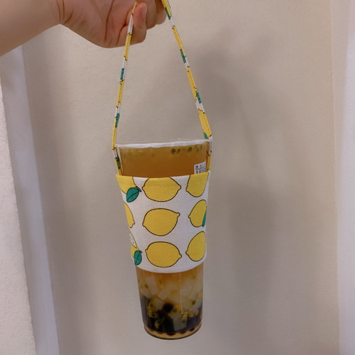 Japanese cotton diagonal hand-cranked cup bag cloth bag milk tea drink children's cartoon water cup cover protective cover printed with logo