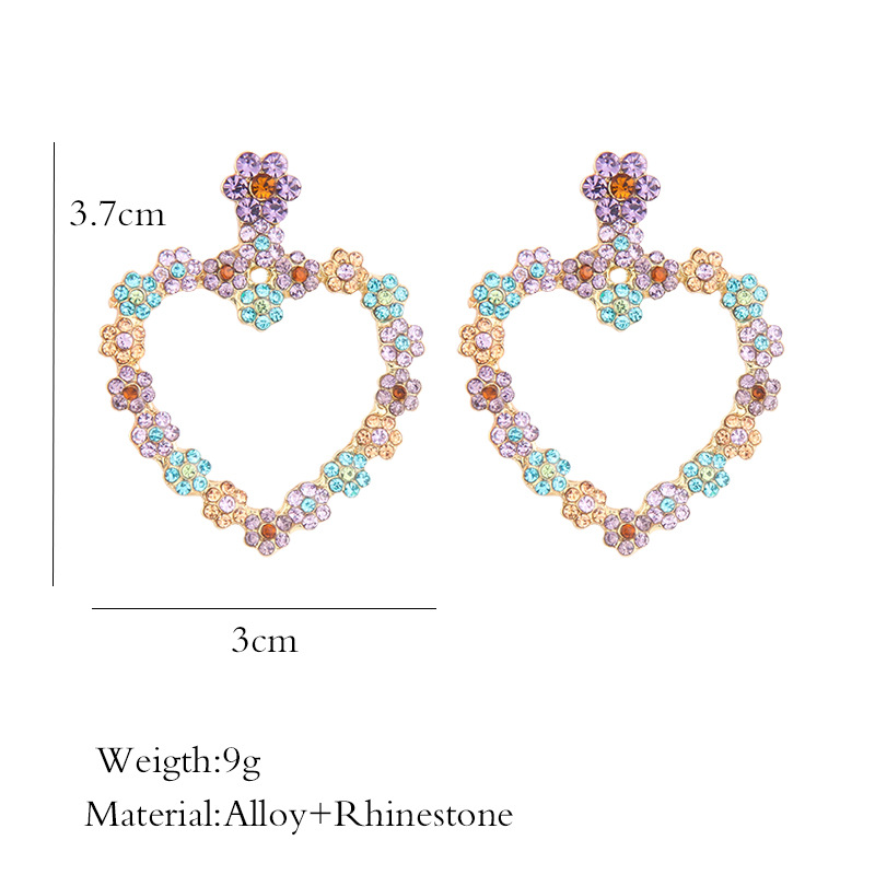 Fashion Heart-shape Flower Colorful Diamond Earrings display picture 1