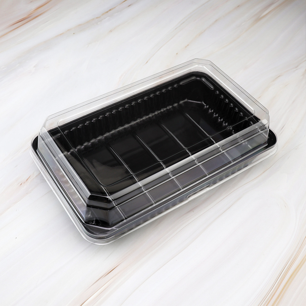 Caja de embalaje de pastel de pollo nativo, fondo negro transparente, caja de pastel de queso rectangular, caja de pan para hornear, caja de blister de punto oeste