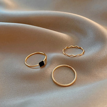 韩国时尚个性组合戒指女ins冷淡风小众设计关节戒黑锆石食指尾戒