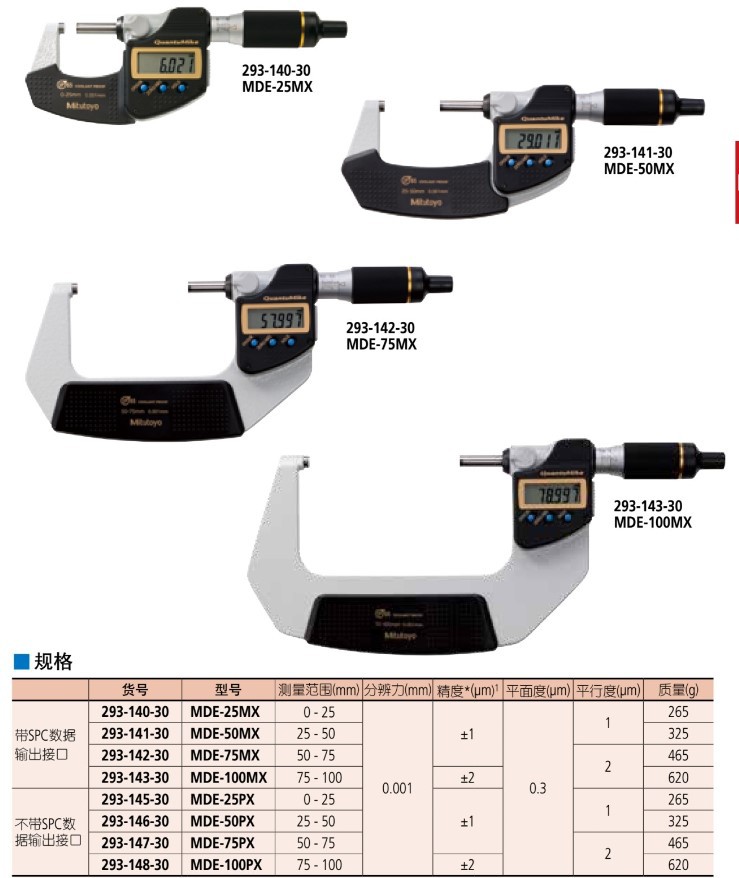 日本三丰MITUTOYO数显卡尺 MDE-50MX  MDE-75MX  MDE-100MX原装