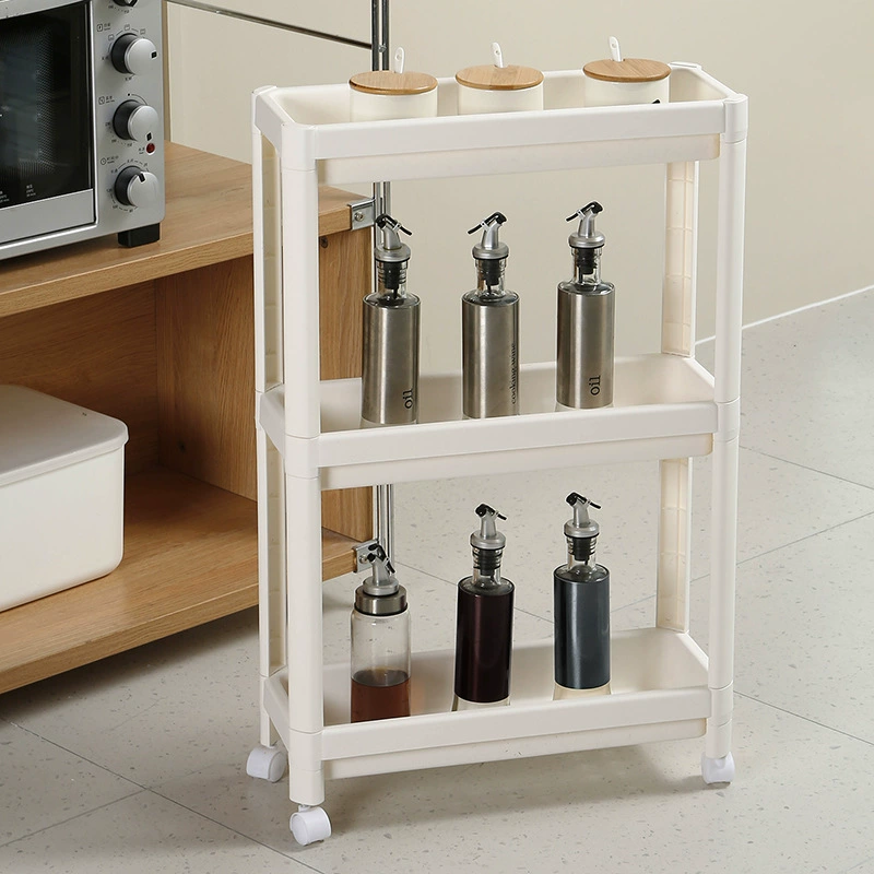 Multi -functional simple kitchen shelf, multi -layer plastic housing pulp wheel, mobile bathroom storage shelf bedroom house