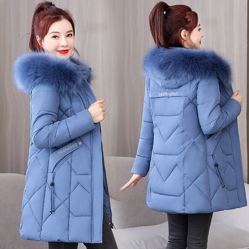 冬季新款外套女韩版修身棉衣中长款加厚大毛领羽绒棉服棉袄包邮