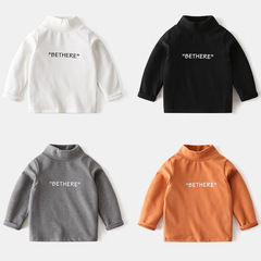 Children's turtleneck bottoming shirt Korean style boys' alphabet German velvet thickened long-sleeved T-shirt baby autumn and winter inner top