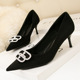 121-3 han edition fine fashion footwear with suede pointed diamond metal B word documentary shoes buckle sexy show tall girl