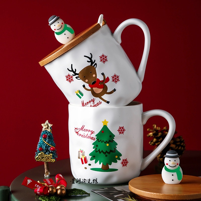 Creativo lindo de la historieta de Navidad taza regalo personalizado muñeco de nieve viejo Taza de cerámica taza de agua con tapa cuchara taza de café