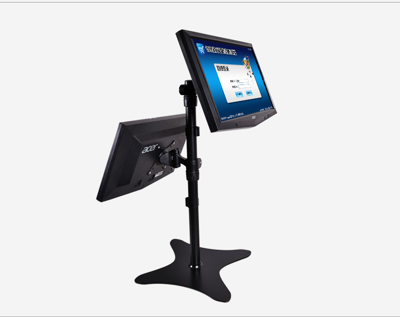 双屏显示器支架收银台收银机架子 液晶屏幕挂架背对靠背钢板底座|ru