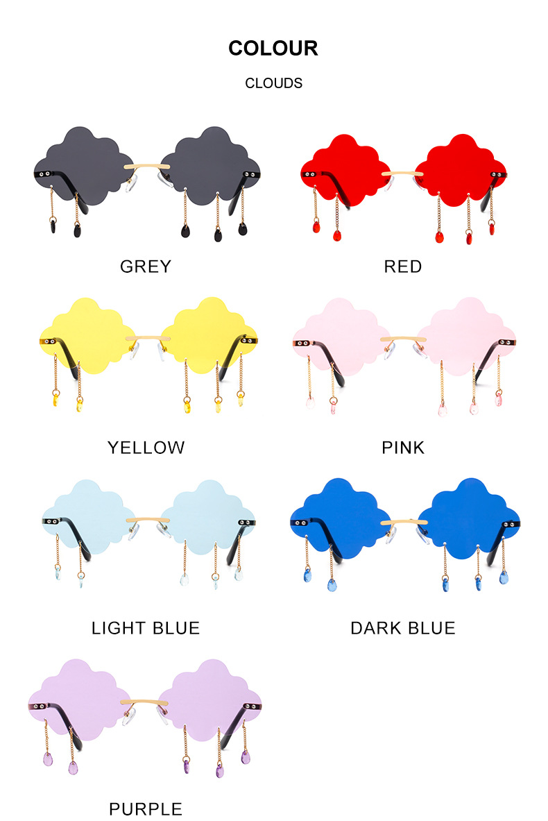 54g Weight Frameless Glasses Structure Glasses Classification UV400 Lens Material Polygon Glasses Style Party Occasion Clouds Pattern All Seasons Season Kid'S, Women'S Gender Fashion Style Dark Blue, Grey, Pink, Purple, Red, Blue, Yellow Color New Fashion Simple Style Pendant Cloud Sunglasses 11