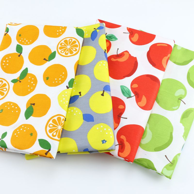 水果卡通苹果橙子印花布料 全棉被套床单布料 儿童全棉斜纹布面料