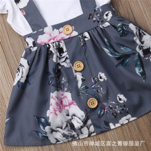 飞袖哈衣加印花背带裙-灰色 厂家直售