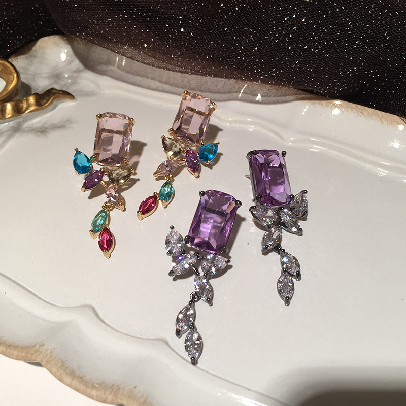 Purple Square Elegant Transparent Leaf Earrings display picture 5