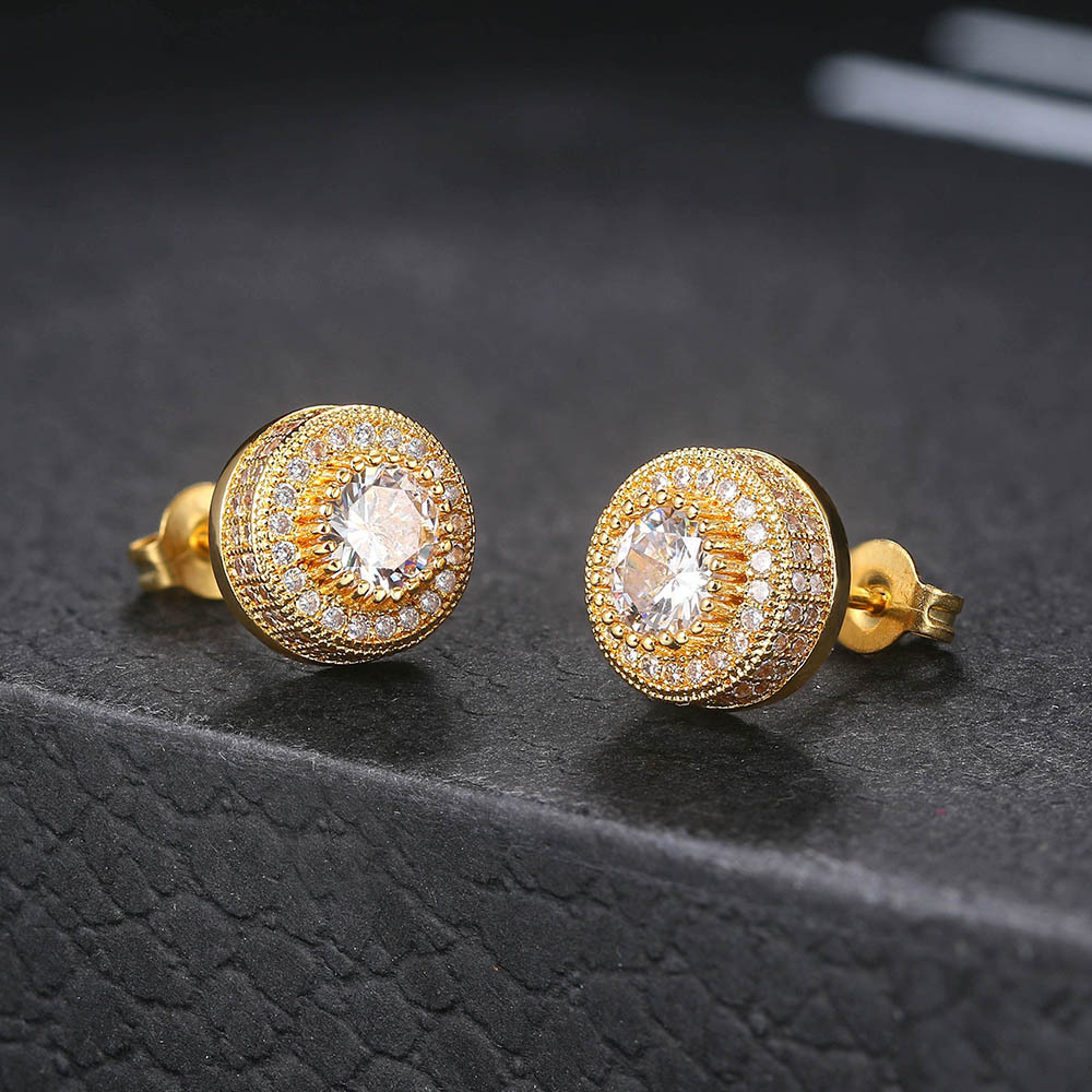 Foreign trade explosions full of drilling ball zircon micro-weahamous round men's earrings Amazon jewelry wholesale